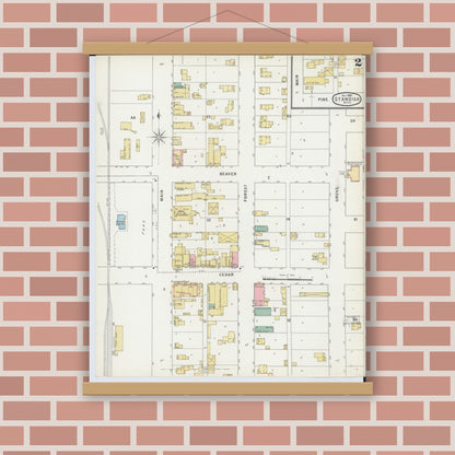 Old map wall art mockup — magnetic wood frame on brick wall — Sanborn Fire Insurance Map from Standish, Arenac County, Michigan (1895), Sheet #0002