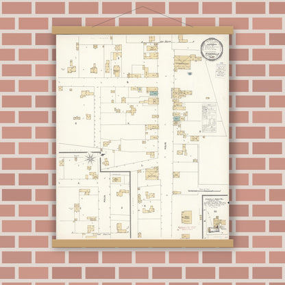 Old map wall art mockup — magnetic wood frame on brick wall — Sanborn Fire Insurance Map from Hydesville, Humboldt County, California (1900), Sheet #0001