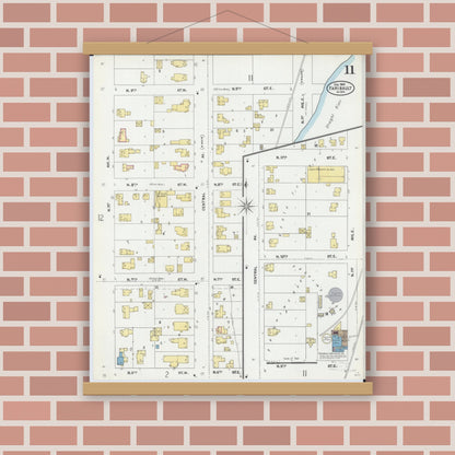 Old map wall art mockup — magnetic wood frame on brick wall — Sanborn Fire Insurance Map from Faribault, Rice County, Minnesota (1905), Sheet #0011