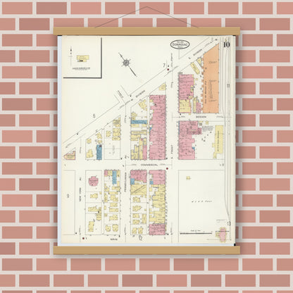 Old map wall art mockup — magnetic wood frame on brick wall — Sanborn Fire Insurance Map from Dowagiac, Cass County, Michigan (1913), Sheet #0010