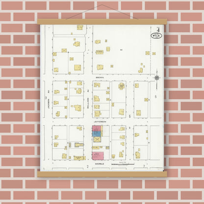 Old map wall art mockup — magnetic wood frame on brick wall — Sanborn Fire Insurance Map from Wylie, Collin County, Texas (1921), Sheet #0004