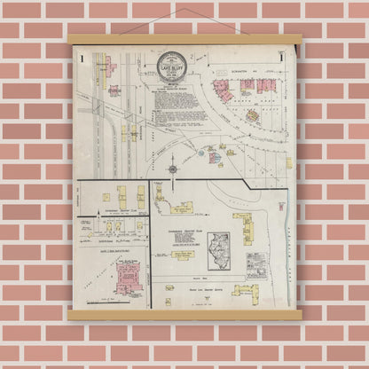 Old map wall art mockup — magnetic wood frame on brick wall — Sanborn Fire Insurance Map from Lake Bluff, Lake County, Illinois (1928) - Complete Map Set