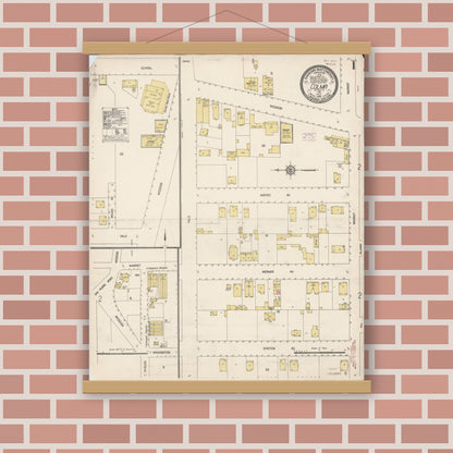 Old map wall art mockup — magnetic wood frame on brick wall — Sanborn Fire Insurance Map from Colma, San Mateo County, California (1915), Sheet #0001