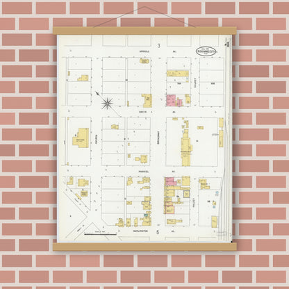 Old map wall art mockup — magnetic wood frame on brick wall — Sanborn Fire Insurance Map from Kissimmee, Osceola County, Florida (1904), Sheet #0004