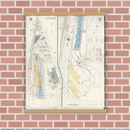 Old map wall art mockup — magnetic wood frame on brick wall — Sanborn Fire Insurance Map from Michigan City, La Porte County, Indiana (1948), Sheet #0031