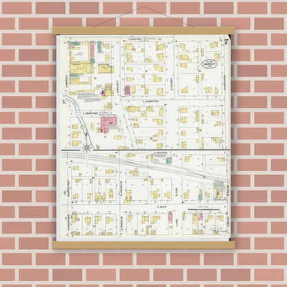 Old map wall art mockup — magnetic wood frame on brick wall — Sanborn Fire Insurance Map from Van Wert, Van Wert County, Ohio (1901), Sheet #0007