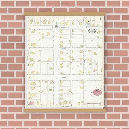 Old map wall art mockup — magnetic wood frame on brick wall — Sanborn Fire Insurance Map from Pittsfield, Pike County, Illinois (1913), Sheet #0004