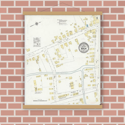 Old map wall art mockup — magnetic wood frame on brick wall — Sanborn Fire Insurance Map from Berlin, Rensselaer County, New York (1912) - Complete Map Set