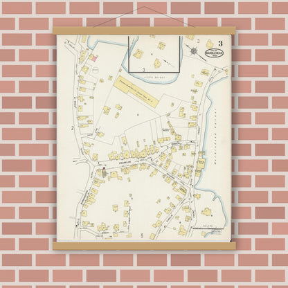 Old map wall art mockup — magnetic wood frame on brick wall — Sanborn Fire Insurance Map from Marblehead, Essex County, Massachusetts (1915), Sheet #0003