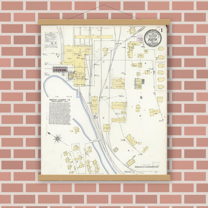 Old map wall art mockup — magnetic wood frame on brick wall — Sanborn Fire Insurance Map from Scotia, Humboldt County, California (1908) - Complete Map Set