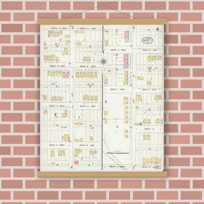 Old map wall art mockup — magnetic wood frame on brick wall — Sanborn Fire Insurance Map from Gas City, Grant County, Indiana (1898), Sheet #0004