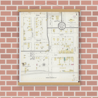 Old map wall art mockup — magnetic wood frame on brick wall — Sanborn Fire Insurance Map from Colfax, McLean County, Illinois (1893) - Complete Map Set