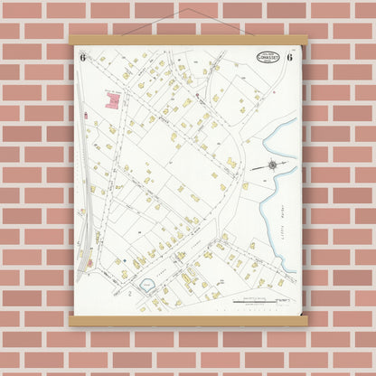 Old map wall art mockup — magnetic wood frame on brick wall — Sanborn Fire Insurance Map from Cohasset, Norfolk County, Massachusetts (1928), Sheet #0006