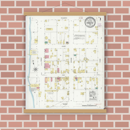 Old map wall art mockup — magnetic wood frame on brick wall — Sanborn Fire Insurance Map from Hennepin, Putnam County, Illinois (1907), Sheet #0001