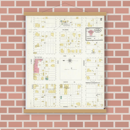 Old map wall art mockup — magnetic wood frame on brick wall — Sanborn Fire Insurance Map from Hondo, Medina County, Texas (1909), Sheet #0002