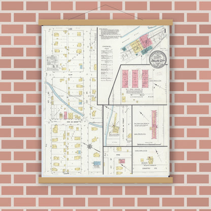 Old map wall art mockup — magnetic wood frame on brick wall — Sanborn Fire Insurance Map from Dallas City, Hancock County, Illinois (1912) - Complete Map Set