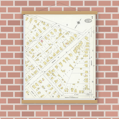 Old map wall art mockup — magnetic wood frame on brick wall — Sanborn Fire Insurance Map from Norwalk, Huron County, Ohio (1911), Sheet #0007