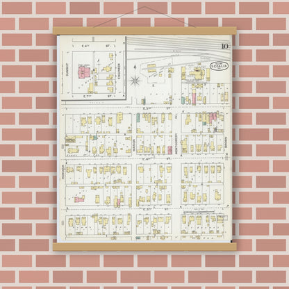 Old map wall art mockup — magnetic wood frame on brick wall — Sanborn Fire Insurance Map from Sedalia, Pettis County, Missouri (1892), Sheet #0010