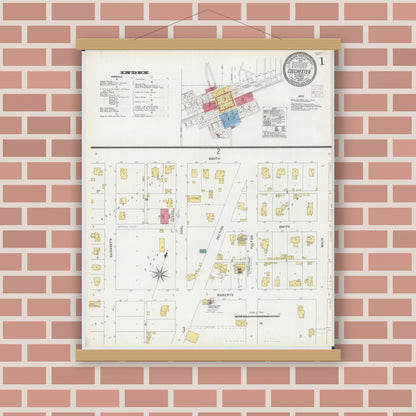 Old map wall art mockup — magnetic wood frame on brick wall — Sanborn Fire Insurance Map from Colchester, Mcdonough County, Illinois (1906) - Complete Map Set
