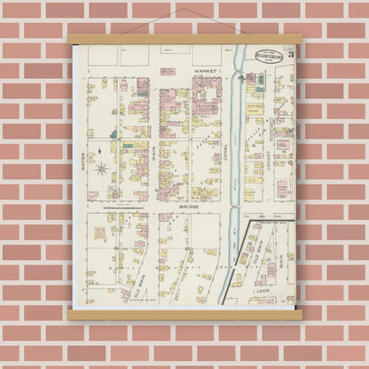 Old map wall art mockup — magnetic wood frame on brick wall — Sanborn Fire Insurance Map from Miamisburg, Montgomery County, Ohio (1886), Sheet #0003