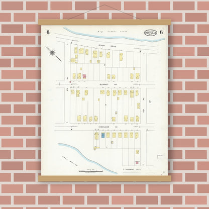 Old map wall art mockup — magnetic wood frame on brick wall — Sanborn Fire Insurance Map from Westville, Gloucester County, New Jersey (1926), Sheet #0006
