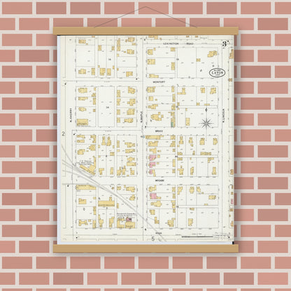 Old map wall art mockup — magnetic wood frame on brick wall — Sanborn Fire Insurance Map from Eaton, Preble County, Ohio (1899), Sheet #0003