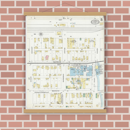 Old map wall art mockup — magnetic wood frame on brick wall — Sanborn Fire Insurance Map from Kankakee, Kankakee County, Illinois (1896), Sheet #0005