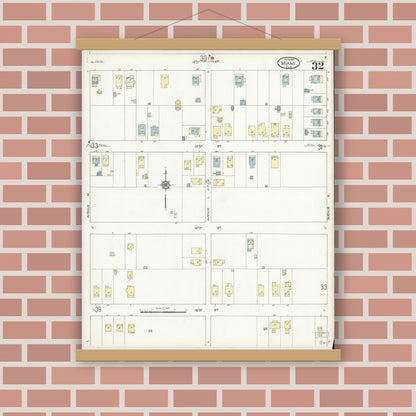 Old map wall art mockup — magnetic wood frame on brick wall — Sanborn Fire Insurance Map from Miami, Dade County, Florida (1914), Sheet #0032
