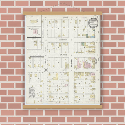 Old map wall art mockup — magnetic wood frame on brick wall — Sanborn Fire Insurance Map from Eldorado Springs, Cedar County, Missouri (1889) - Complete Map Set