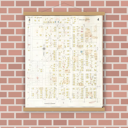Old map wall art mockup — magnetic wood frame on brick wall — Sanborn Fire Insurance Map from Perry, Dallas County, Iowa (1947), Sheet #0004
