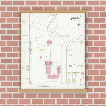 Old map wall art mockup — magnetic wood frame on brick wall — Sanborn Fire Insurance Map from Highland Park, Lake County, Illinois (1918), Sheet #0011