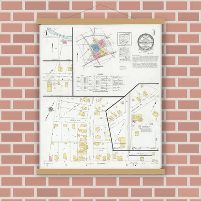 Old map wall art mockup — magnetic wood frame on brick wall — Sanborn Fire Insurance Map from South Charleston, Clark County, Ohio (1927) - Complete Map Set