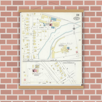 Old map wall art mockup — magnetic wood frame on brick wall — Sanborn Fire Insurance Map from Cadillac, Wexford County, Michigan (1914), Sheet #0024