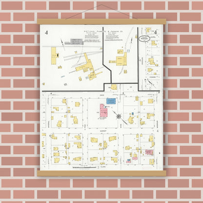 Old map wall art mockup — magnetic wood frame on brick wall — Sanborn Fire Insurance Map from Potosi, Washington County, Missouri (1929), Sheet #0004