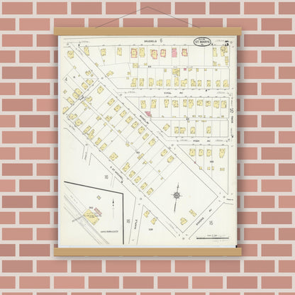 Old map wall art mockup — magnetic wood frame on brick wall — Sanborn Fire Insurance Map from Saint Marys, Elk County, Pennsylvania (1915), Sheet #0005