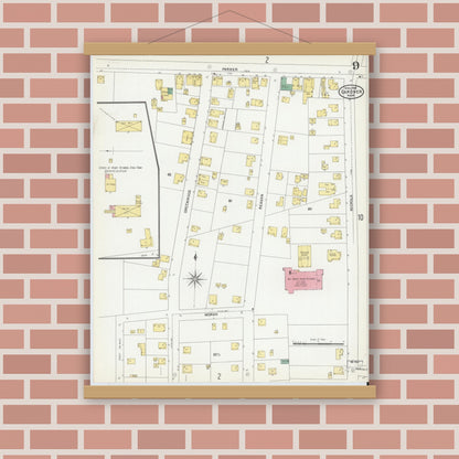 Old map wall art mockup — magnetic wood frame on brick wall — Sanborn Fire Insurance Map from Gardner, Worcester County, Massachusetts (1905), Sheet #0009