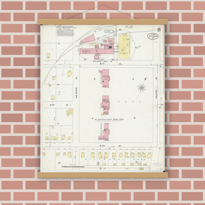 Old map wall art mockup — magnetic wood frame on brick wall — Sanborn Fire Insurance Map from Dixon, Lee County, Illinois (1897), Sheet #0008