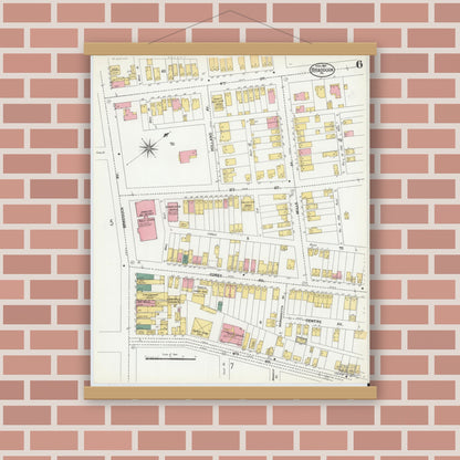 Old map wall art mockup — magnetic wood frame on brick wall — Sanborn Fire Insurance Map from Braddock, Allegheny County, Pennsylvania (1901), Sheet #0006