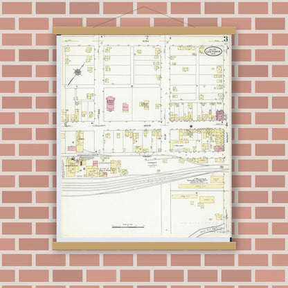 Old map wall art mockup — magnetic wood frame on brick wall — Sanborn Fire Insurance Map from Leetonia, Columbiana County, Ohio (1910), Sheet #0003