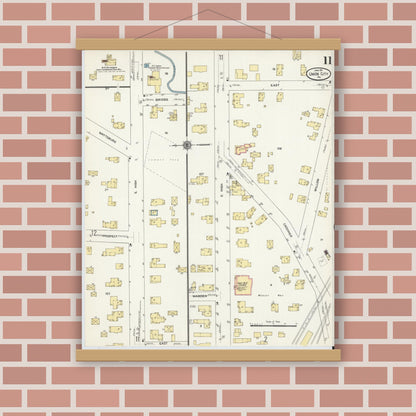 Old map wall art mockup — magnetic wood frame on brick wall — Sanborn Fire Insurance Map from Union City, Erie County, Pennsylvania (1911), Sheet #0011