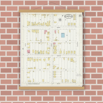 Old map wall art mockup — magnetic wood frame on brick wall — Sanborn Fire Insurance Map from Mauch Chunk, Carbon County, Pennsylvania (1896), Sheet #0011