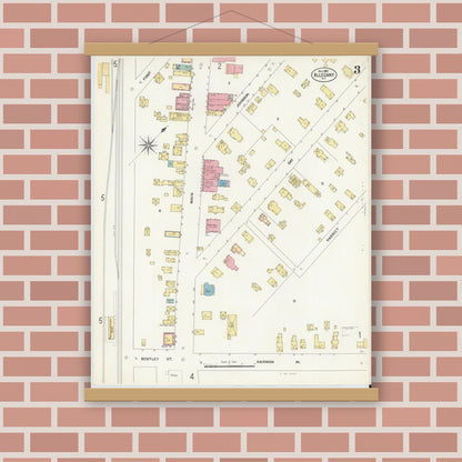 Old map wall art mockup — magnetic wood frame on brick wall — Sanborn Fire Insurance Map from Allegany, Cattaraugus County, New York (1907), Sheet #0003