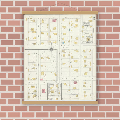 Old map wall art mockup — magnetic wood frame on brick wall — Sanborn Fire Insurance Map from Forreston, Ogle County, Illinois (1905), Sheet #0002