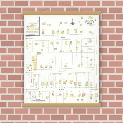 Old map wall art mockup — magnetic wood frame on brick wall — Sanborn Fire Insurance Map from Dundee, Monroe County, Michigan (1923), Sheet #0004