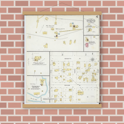 Old map wall art mockup — magnetic wood frame on brick wall — Sanborn Fire Insurance Map from Crystal Falls, Iron County, Michigan (1898), Sheet #0004