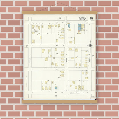 Old map wall art mockup — magnetic wood frame on brick wall — Sanborn Fire Insurance Map from Miami, Dade County, Florida (1914), Sheet #0018