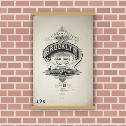Old map wall art mockup — magnetic wood frame on brick wall — Sanborn Fire Insurance Map from Brooklyn, Kings County, New York (1935), Sheet #0001