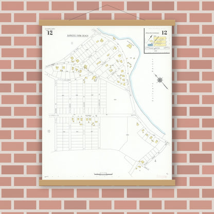 Old map wall art mockup — magnetic wood frame on brick wall — Sanborn Fire Insurance Map from Scituate, Plymouth County, Massachusetts (1939), Sheet #0012