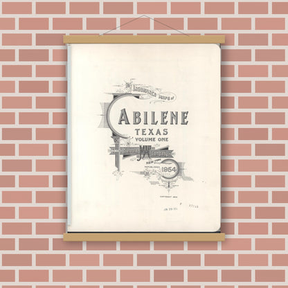 Old map wall art mockup — magnetic wood frame on brick wall — Sanborn Fire Insurance Map from Abilene, Taylor County, Texas (1954), Sheet #0001