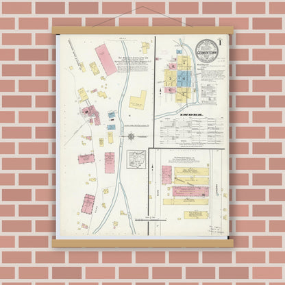 Old map wall art mockup — magnetic wood frame on brick wall — Sanborn Fire Insurance Map from Germantown, Montgomery County, Ohio (1912) - Complete Map Set